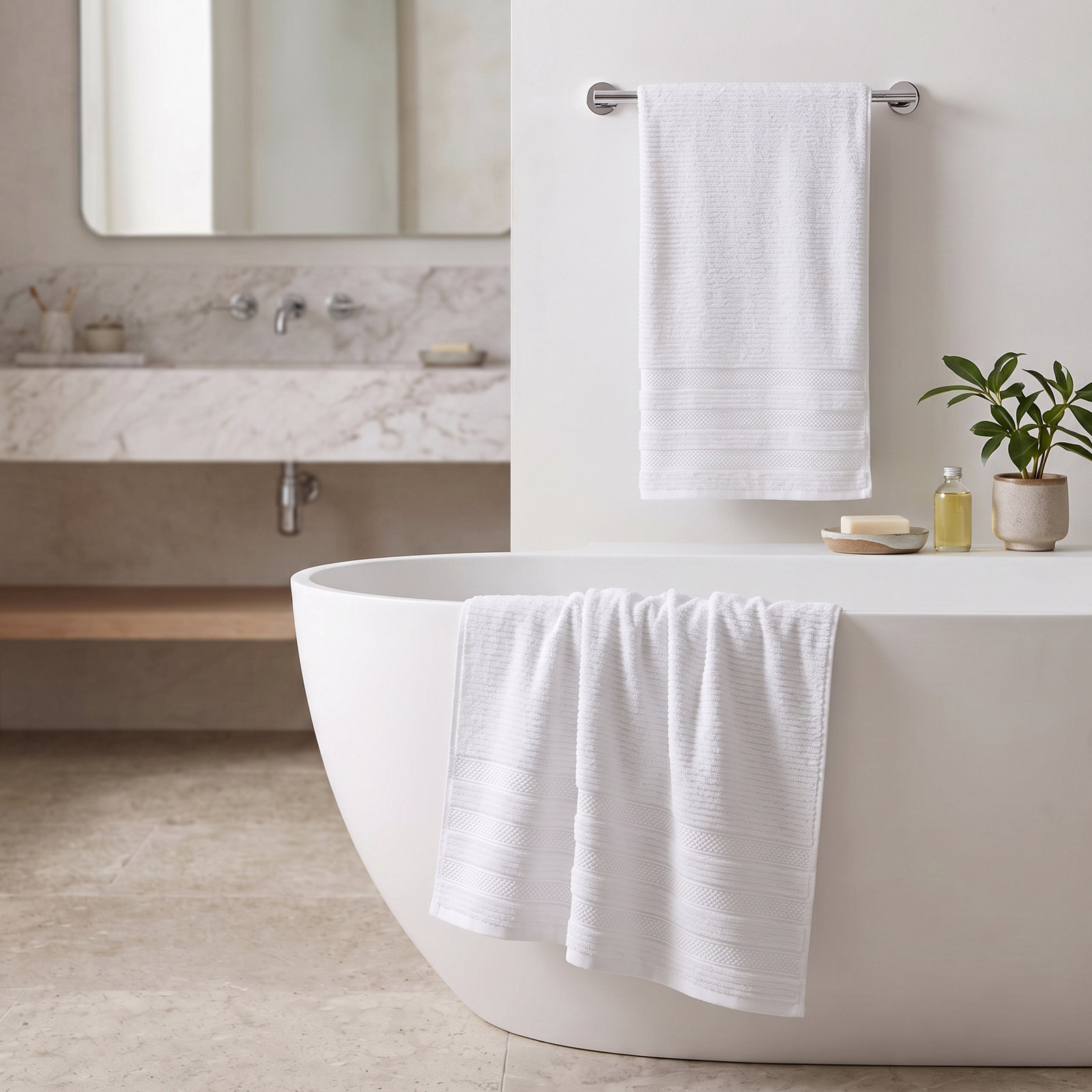 3-Piece Geometric Zero-Twist Cotton Towel Set, White