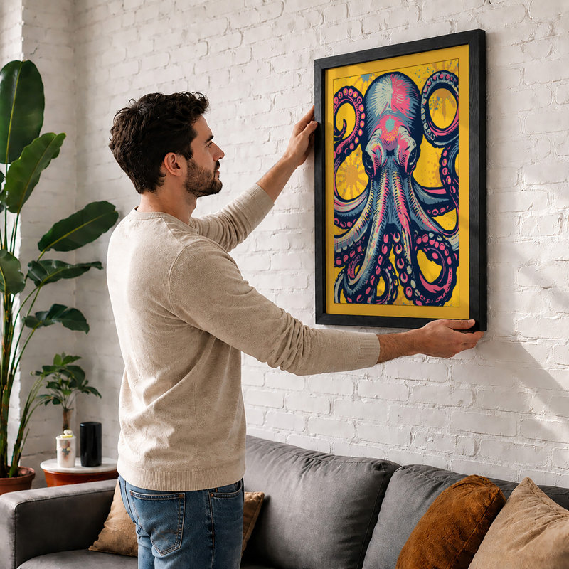 Ornamental Octopus Art Deco - Framed Print, A2 - 59.4 x 42.0 cm, Oak