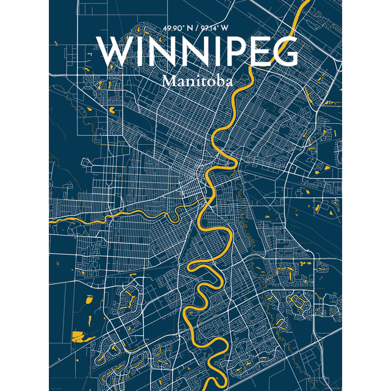 « winnipeg city map », reproduction d’impression sur affiche, H 17 po x l 11 po