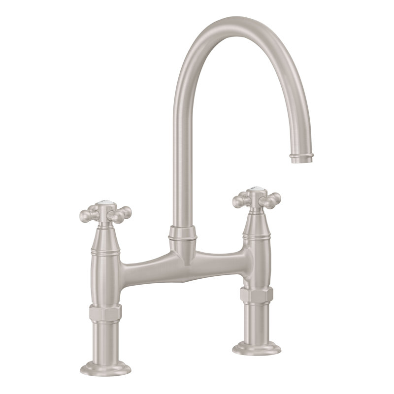 Davoli Bridge Kitchen Faucet, Satin Brass, Without Side Spray, 60 Series Cross Handle