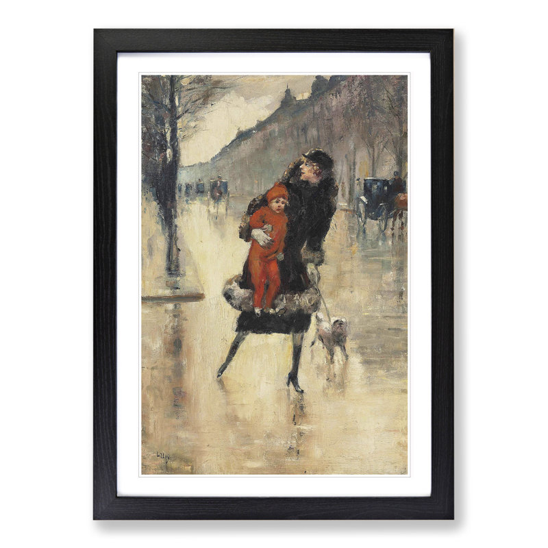 Mother with Child by Lesser Ury - Picture Frame Painting, Black Framed, 36cm H x 27cm W x 2cm D