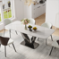 71" Modern Rectangular White Dining Table For 6,  Stainless Steel V-Shaped Legs, Glossy Faux Marble Table for Diningroom