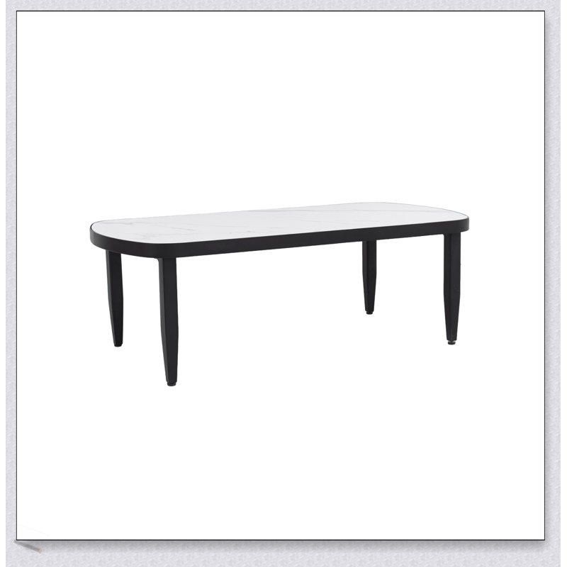 Modern Outdoor Elegance Arc 47.2''X23.6'' Coffee Table With Greek White Marble-Inspired Sintered Stone Top, Aluminum Frame, And Weatherproof Design