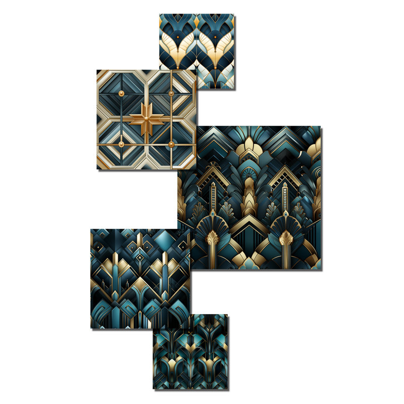 «Watchet - Damask Wall Art», ensemble de 5