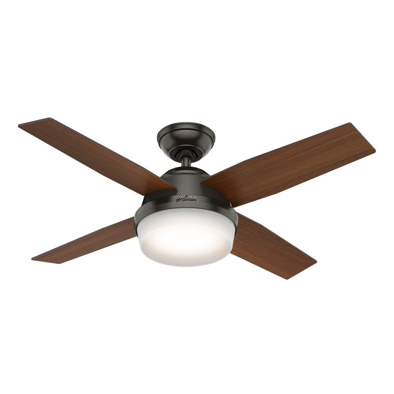 Dempsey 44" 4 - Blade Standard Ceiling Fan with Lights and Remote, Noble Bronze