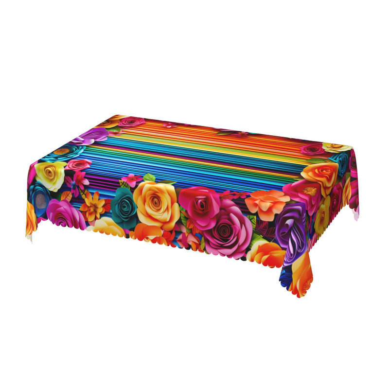 Washable Polyester Mexican Colorful Floral Pattern Tablecloth, 55.12" W x 70.8" L