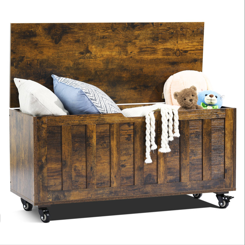 Jarboe Manufactured Wood Blanket Chest, Rustic Brown, Vertical Slat Panel