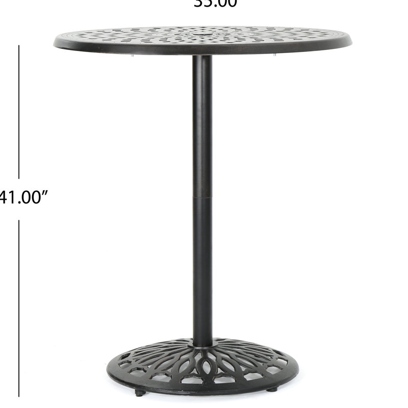 Table de bar extérieure en aluminium moulé de 35 pouces - Cuivre, avec un art filigrané complexe transformant votre espace en un havre de paix.