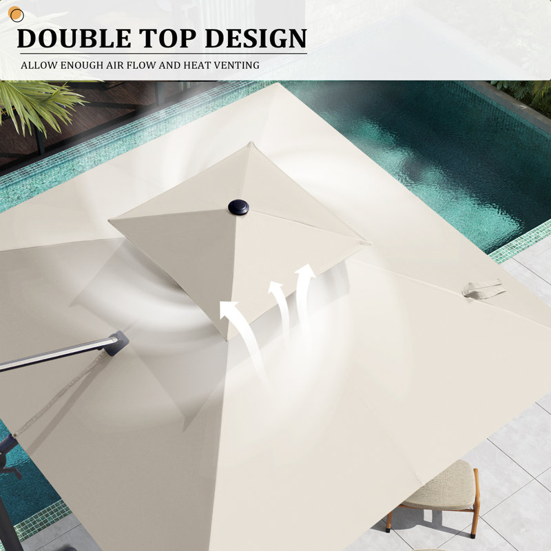 Parasol carré en porte-à-faux 128 po x 128 po avec base lestée, Beige