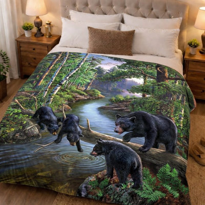 Couverture douce en molleton, beaux ours, jeté en peluche