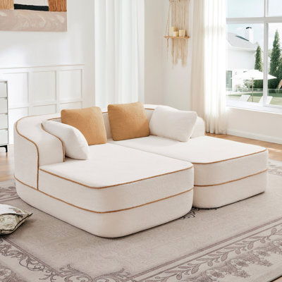 Canapé de 77,2 po en tissu pelucheux sans assemblage de 32,2 po d'épaisseur, sans assemblage, canapé moelleux et confortable, canapé-lit, conception contrastée, esthétique symétrique, pour le salon