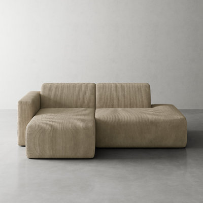 Berlare 2 - Piece Upholstered Compression Khaki Corduroy L-Shaped Modular Sectional Sofa Set – Fully Compressed, No Assembly Required