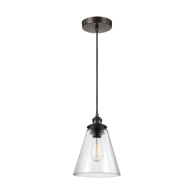 Luminaire suspendu conique 1 lumière Topanga, Laiton vieilli peint / Zinc vieilli foncé, H 11,62 po x l 8,5 po x P 8,5 po