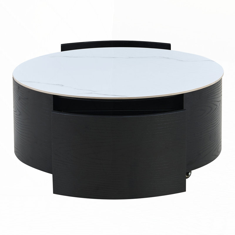 Table basse ronde moderne avec 2 tiroirs, Noir