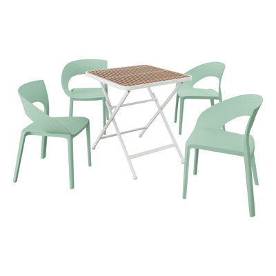 Modern Folding Dining Set - Haze Green Polypropylene Chair & Multi-functional Square Table - Weatherproof & Ergonomic Design For Indoor & Outdoor Use