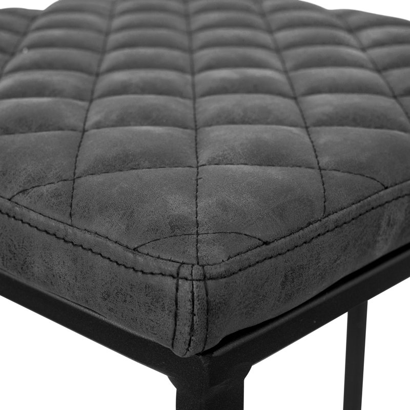 Mengia Leather Bar Stool Upholstered Counter Stool with Quilted Seat and Footrest Kitchen Stool, Charcoal Black, 2