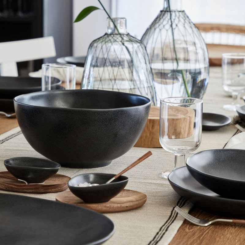 Livia Stoneware Serving Bowl, Matte Black