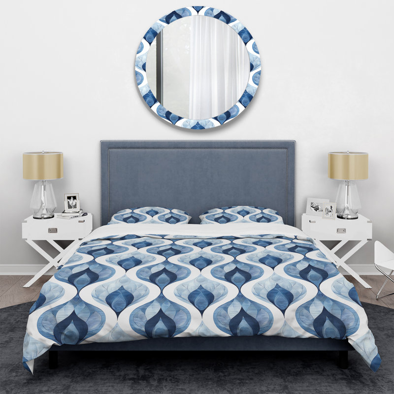 Ensemble de housse de couette moderne bleu et blanc Ogee Patten I, Housse de couette très grand et 2 très grandes t