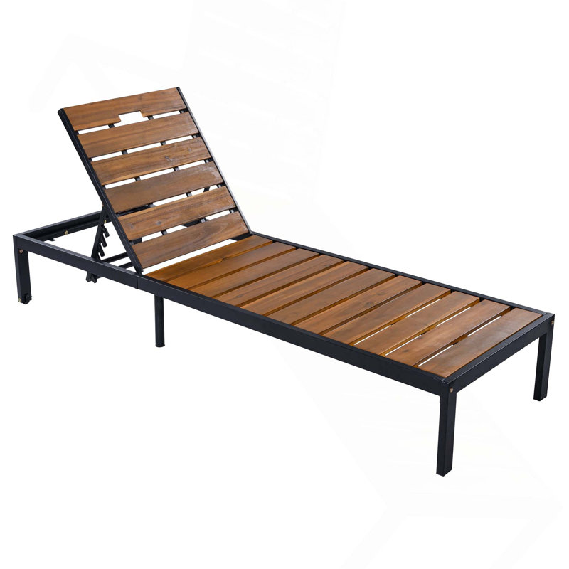Outdoor Chaise Lounge With Adjustable Backrest For Patio Poolside Beach Comfortable Durable, Black/Natural