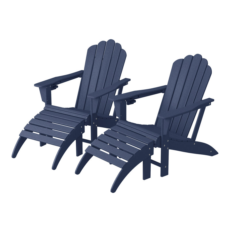 Outdoor Poly Adirondack Chair With Ottoman 4-Piece Set, Navy Blue