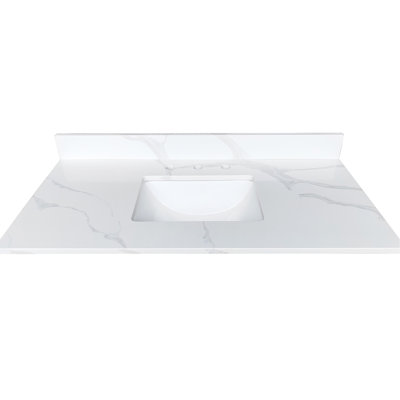 Meuble-lavabo à quartz blanc de 43 pouces pour salle de bain, lavabo sous-comptoir à simple cuve, 4 dosserets, 3 trous de robinet, teinture et chaleur, salle de bain moderne américaine
