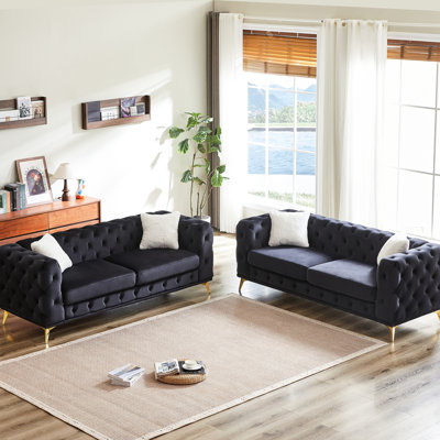 Velours moderne à 6 places avec accoudoirs roulés, coussins à ressorts et structure en bois de pin style main élégante, pieds en métal