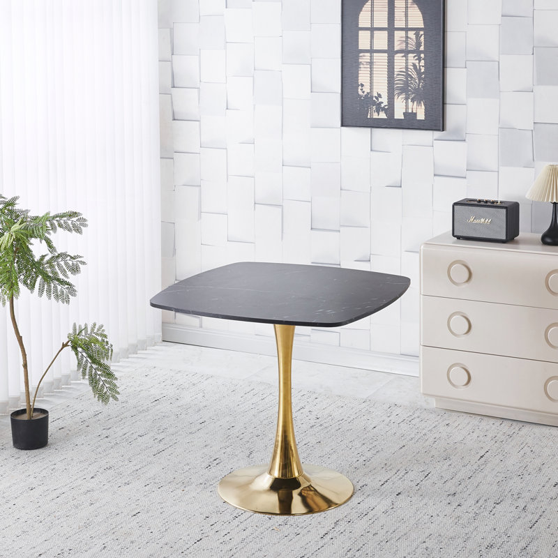 Table de cuisine moderne du milieu du siècle pour petit espace, appartement, coin repas, Noir mat / Or