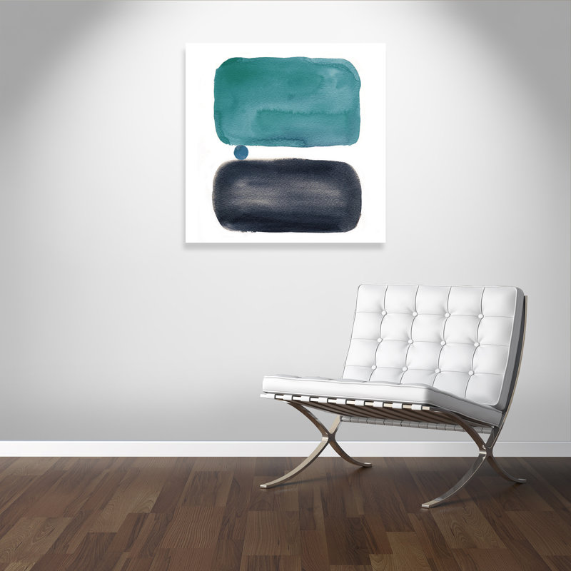 Éléments rétro bleu sarcelle III - Peinture, Toile tendue, H 40 po x l 40 po x P 1,38 po