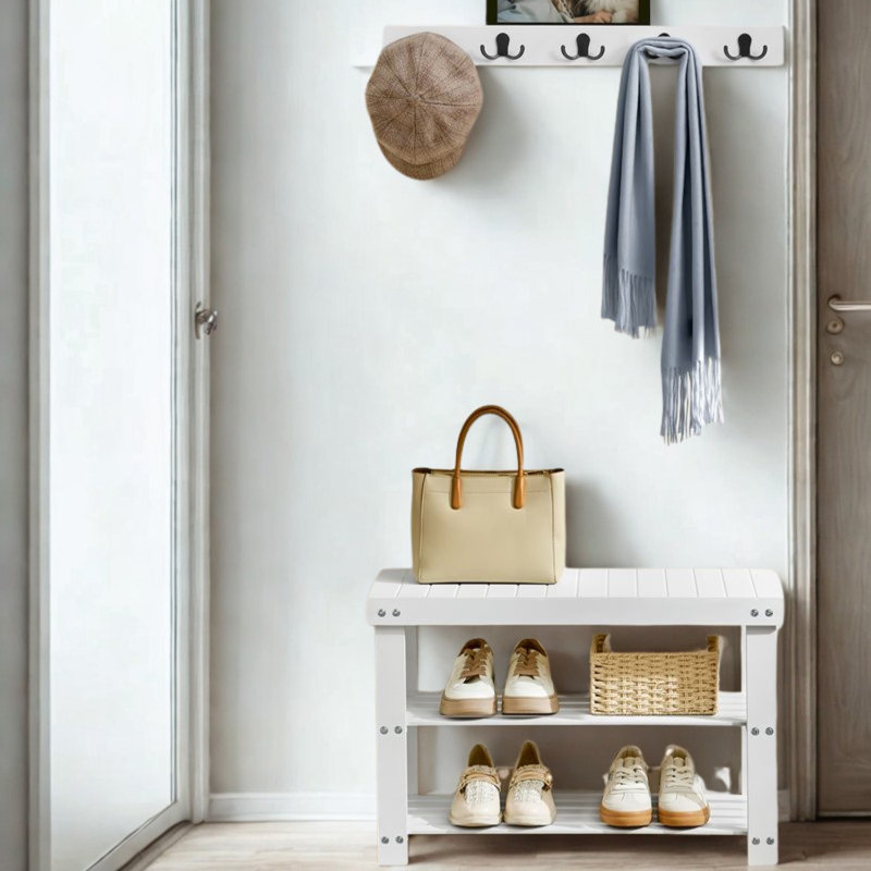 9 Pair Shoe Storage Bench, White