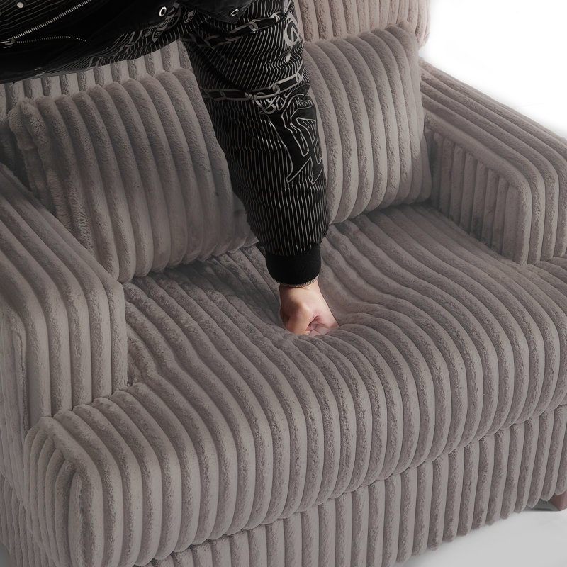 Ermia Modern Faux Fur Chaise Lounge Chair with Movable Ottoman and Pillow, Dark Camel Foam Padding
