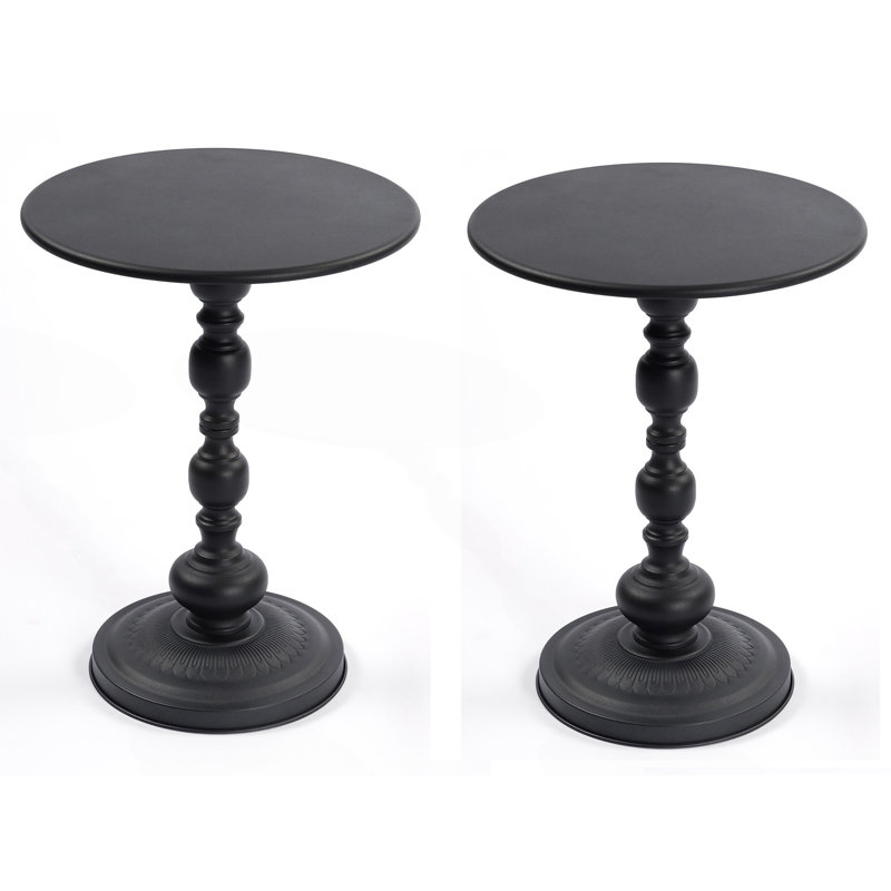2P Vintage Metal Coffee Table, Round Side Table