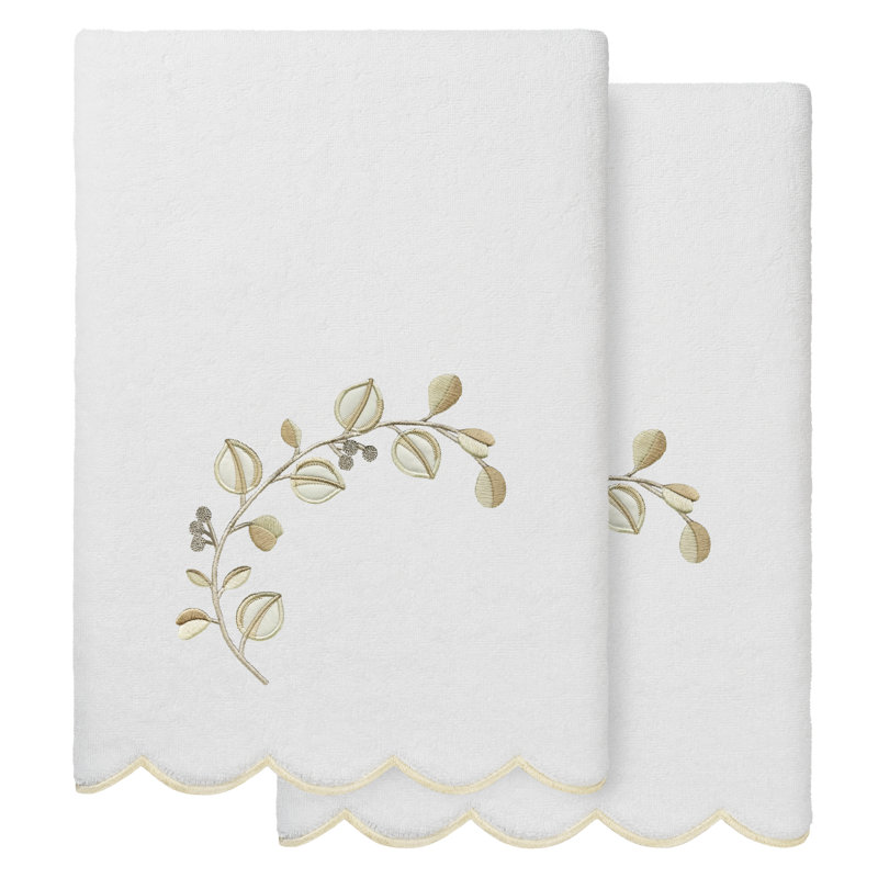  Ensemble de serviettes 100% coton turc WILD BRANCH 2PC, Blanc / beige, Serviette de bain - paquet de 2