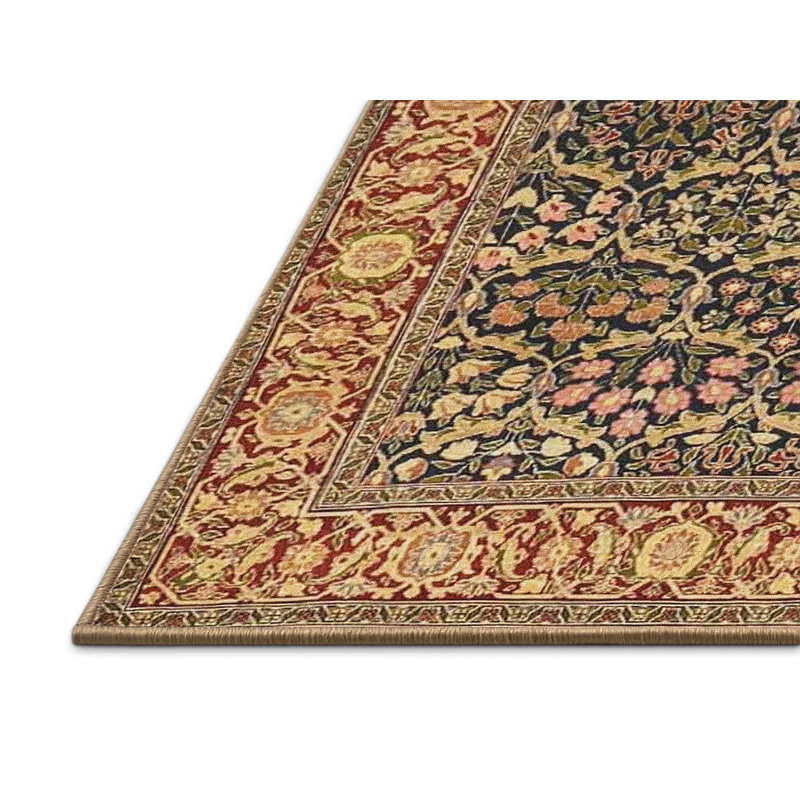 Tapis oriental vert / jaune / gris, Rectangle 3 pi x 5 pi