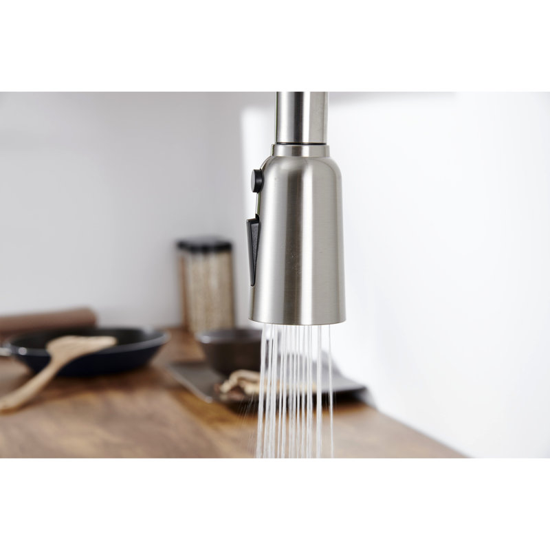 Kitchen Sink Faucet With Pull Out Sprayer Brushed Nickle,Stainless Steel High Arc Kitchen Sink Faucet, 3 Way Setting Single Handle Kitchen Faucets With Deck Plate