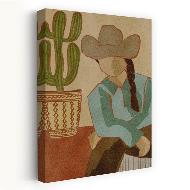 Désert, cowboy et cactus minimaliste abstrait, paysage de cactus, art mural