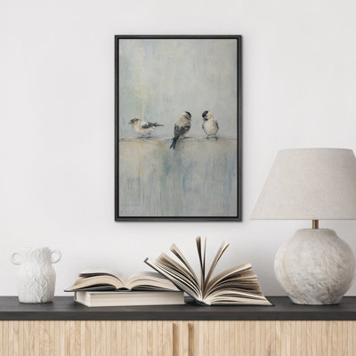 Soft Blue Bird Trio Minimal Nature Framed Canvas Master Bedroom Wall Art Work Print