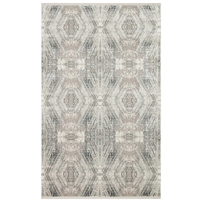 Tapis d'entrée élégant, 2,6 x 4,9 pieds, crème et gris | 100% viscose / acrylique, hauteur de poils de 0,3 po, 3500 g / m², tissé à la machine avec 2 000 000 points de fil | Facile à nettoyer, sécuritaire pour l'aspirateur et les taches, parfait pour toute entrée