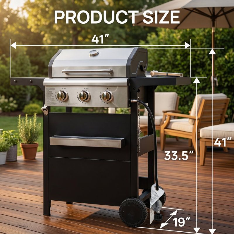 3-Burner Propane Gas Grill, Comes With a Waterproof Cover