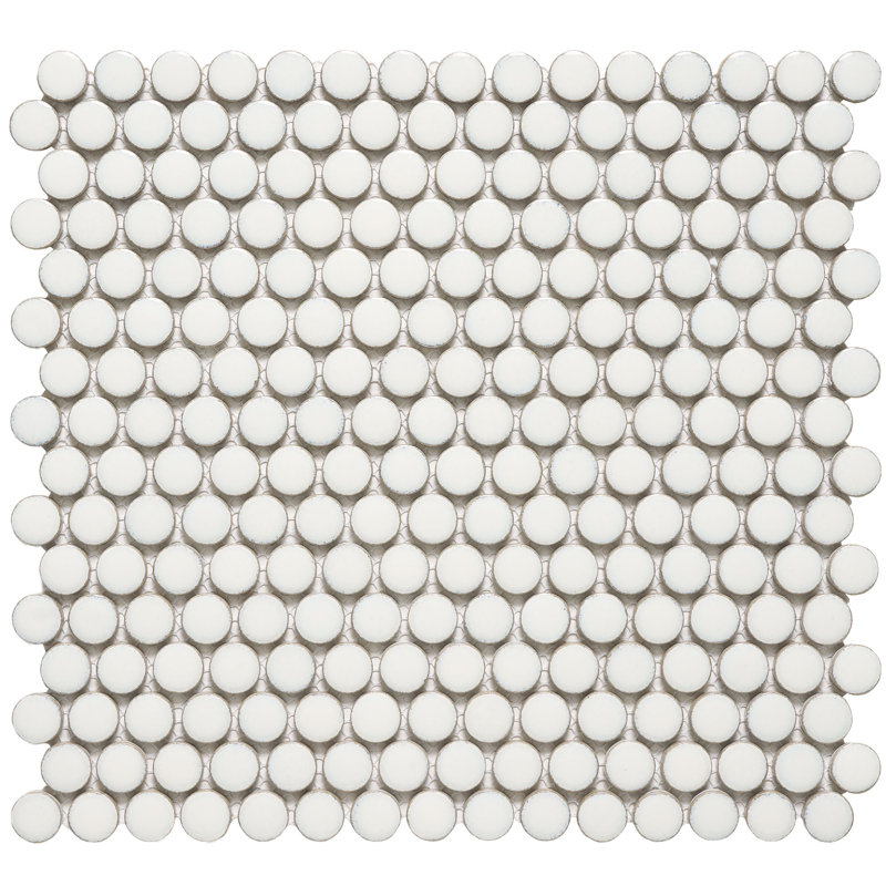 0.75" x 0.75" Porcelain Penny Round Mosaic Wall & Floor Tile, Glossy White