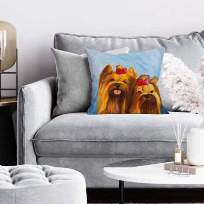 Two smiling dogs with bow tie - 16"x16" Throw pillow cover - Poly twill - Print on demand