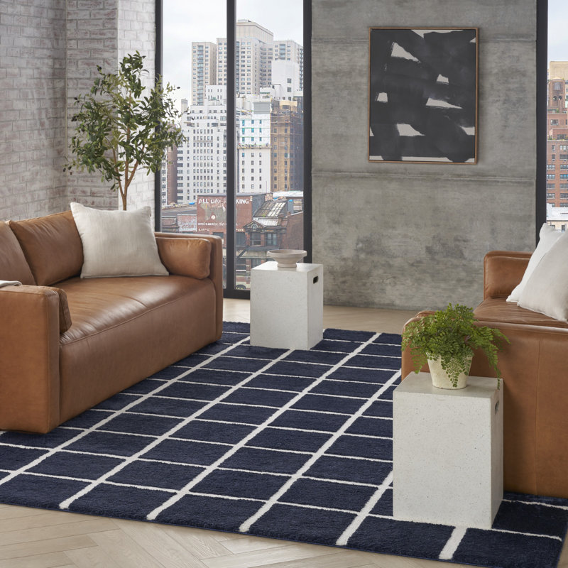 DKNY West End Ave Navy Ivory Modern Indoor Rug, Rectangle 7'10" x 9'10"