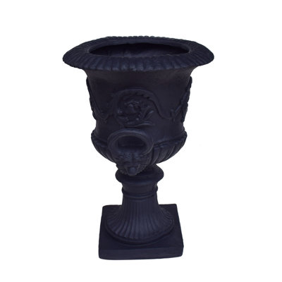 Urne à fleurs romaine Lifesky pour le jardin: grande jardinière extérieure de 28 pouces - composite Mgo en pierre artificielle avec trou de drainage - urne noire classique pour fleurs, herbes et décor de patio