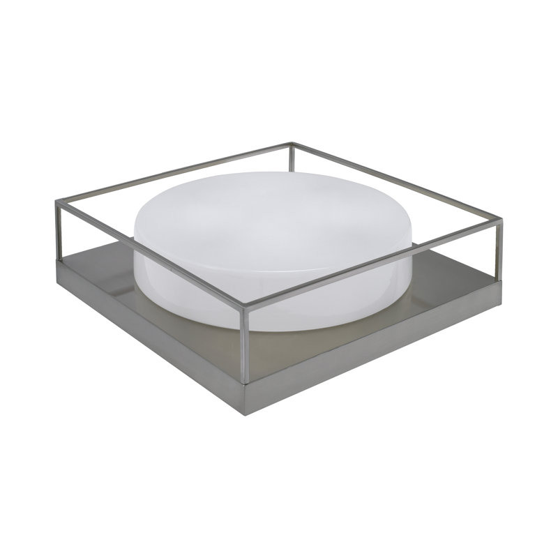 Plafonnier encastré avec verre, Nickel brossé, Blanc, H 5 po x l 18 po x P 18 po