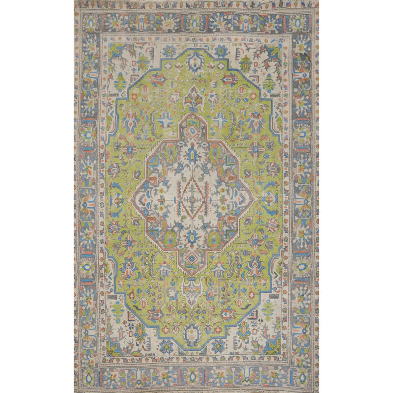 Tapis vert géométrique 7x9