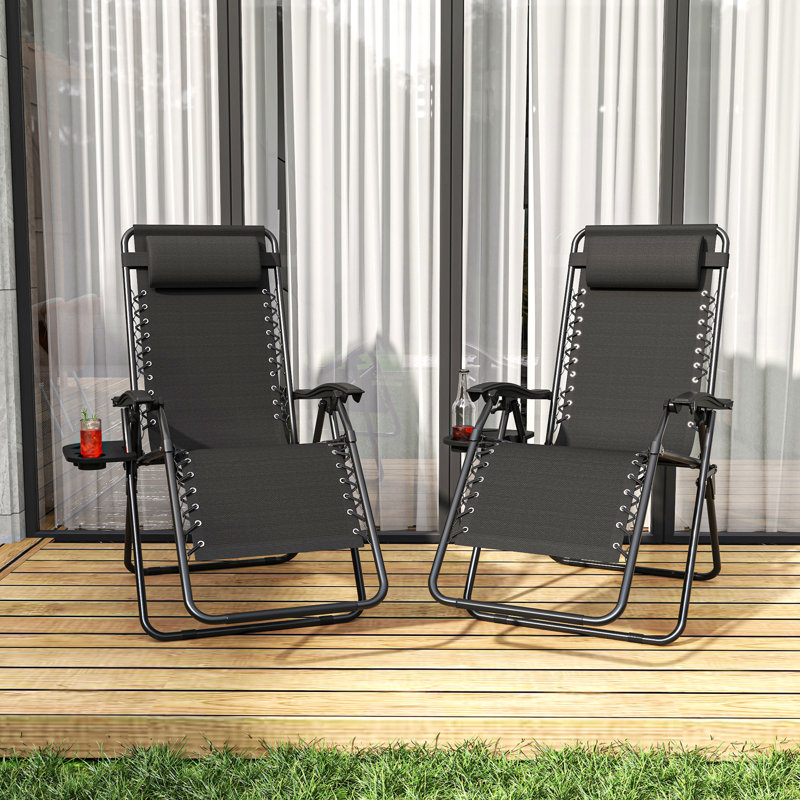 Méridienne pliante Zero Gravity, fauteuil inclinable d'une capacité de 300 lb avec appui-tête et plateau amovible, réglable de 90 à 170 °, portable pour l'extérieur
