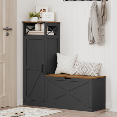 Armoire à chaussures avec banc, banc à chaussures en forme de L, banc de rangement, armoire de rangement à chaussures Farmhouse avec tablettes réglables