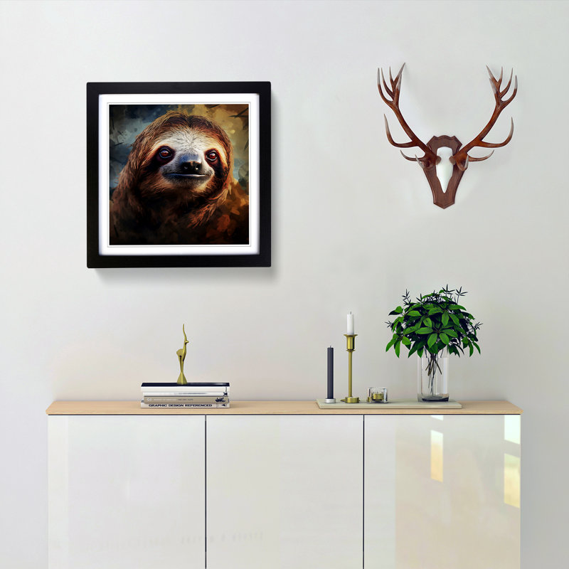 Sloth Digital No.1 - Single Picture Frame Print on Wood, Black