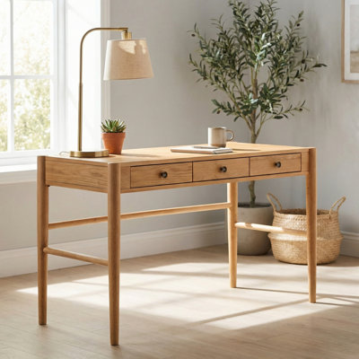 Bureau d'écriture 54 po à 3 tiroirs grain de bois brun clair