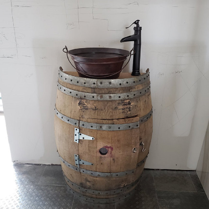 Lavabo vasque de cuve ronde en cuivre 15 "avec robinet et drain de pompe