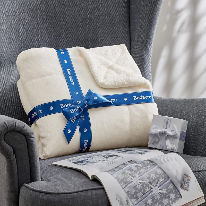 Jeté en sherpa Sherpa, Crème, crème, L 90 po x L 90 po